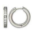 Chisel Titanium Polished CZ Hinged Hoop Earrings