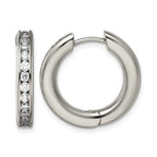 Chisel Titanium Polished CZ Hinged Hoop Earrings