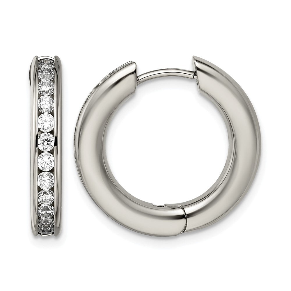 Chisel Titanium Polished CZ Hinged Hoop Earrings