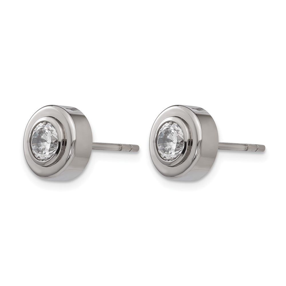 Chisel Titanium Polished CZ Post Earrings