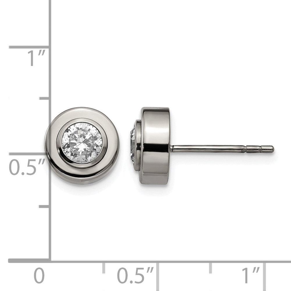 Chisel Titanium Polished CZ Post Earrings