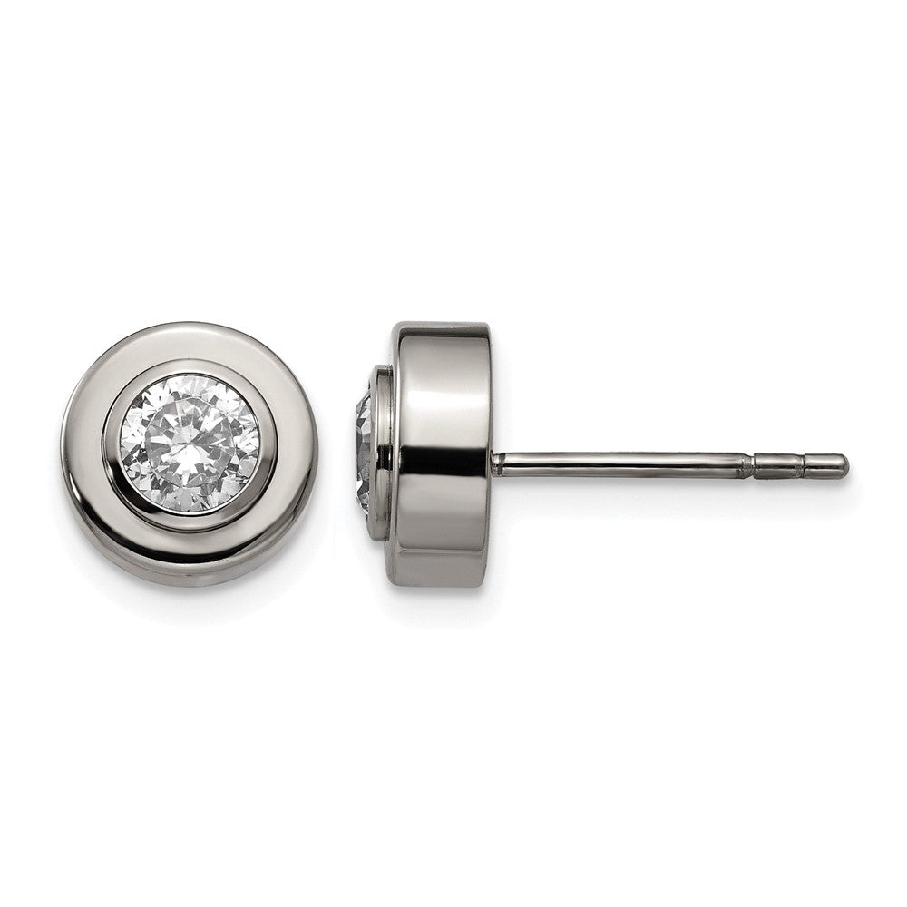 Chisel Titanium Polished CZ Post Earrings