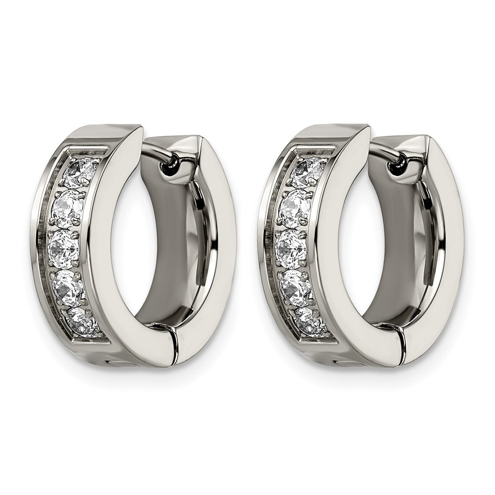 Chisel Titanium Polished CZ 5mm Hinged Hoop Earrings
