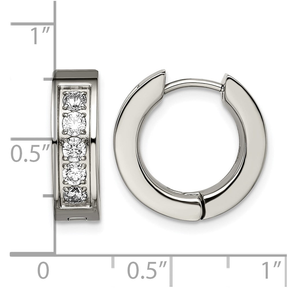 Chisel Titanium Polished CZ 5mm Hinged Hoop Earrings