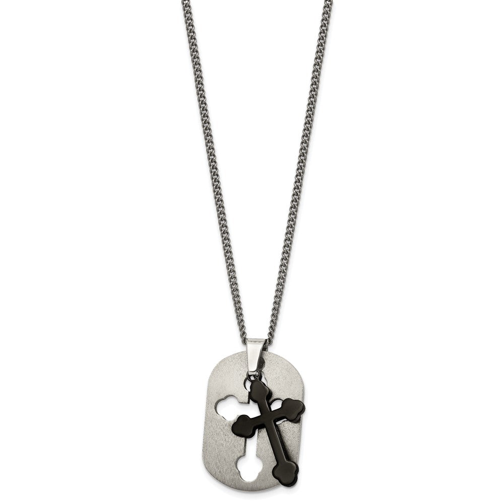 Chisel Titanium Brushed Black IP-plated Moveable Cross 22 inch Necklace