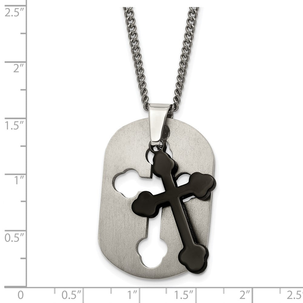 Chisel Titanium Brushed Black IP-plated Moveable Cross 22 inch Necklace