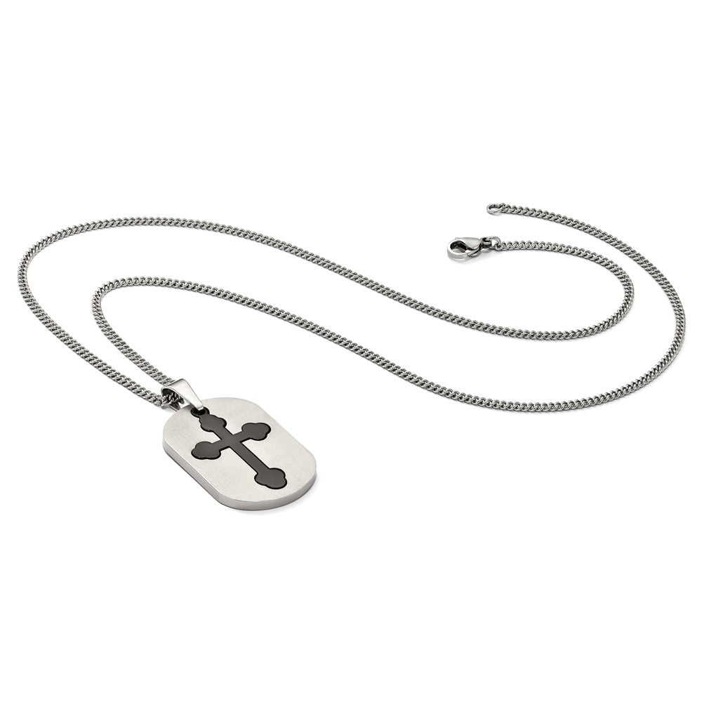 Chisel Titanium Brushed Black IP-plated Moveable Cross 22 inch Necklace