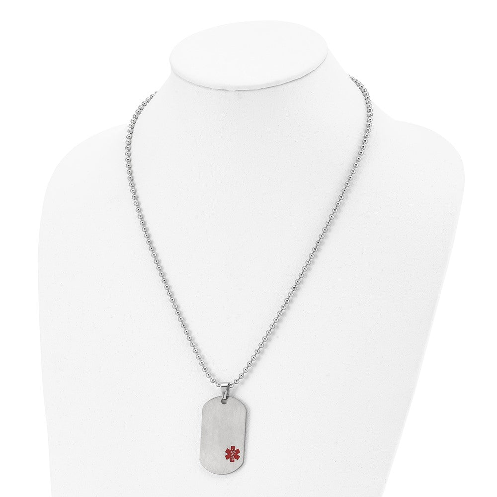 Chisel Titanium Brushed Red Enamel Medical ID Dog Tag 22 inch Necklace