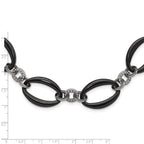 Titanium Polished Black IP-plated & CZ Oval Link Necklace