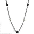 Titanium Sterling Silver Black Ti Polished and Etched Oval Station Necklace