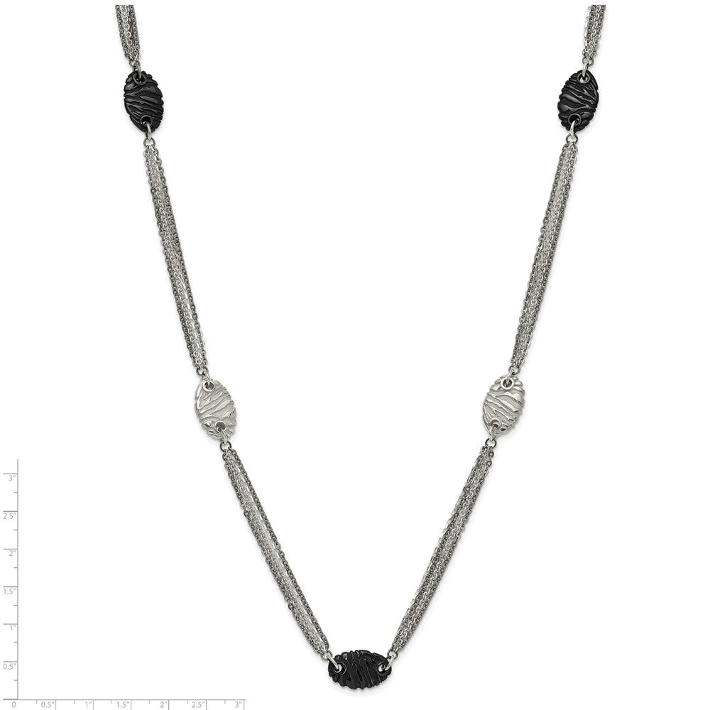 Titanium Sterling Silver Black Ti Polished and Etched Oval Station Necklace