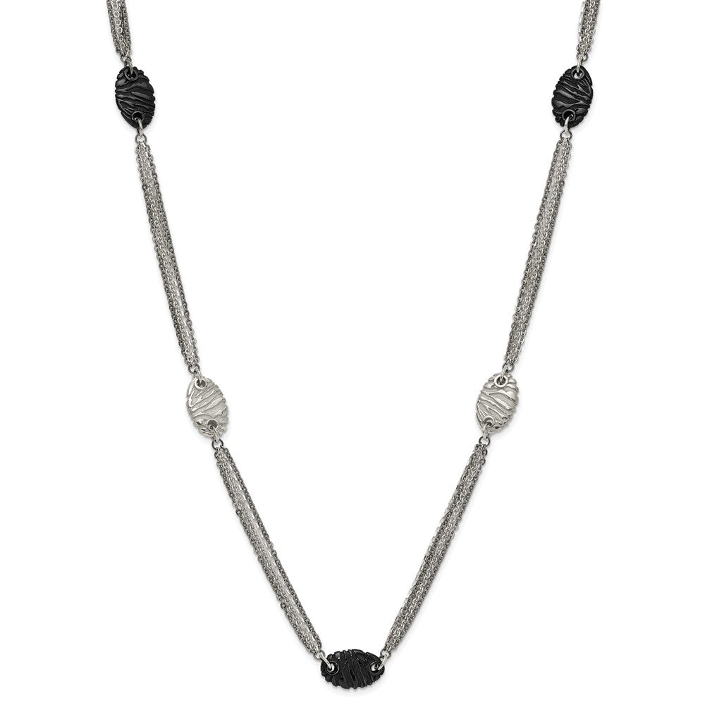 Titanium Sterling Silver Black Ti Polished and Etched Oval Station Necklace
