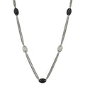 Titanium Sterling Silver Black Ti Polished and Etched Oval Station Necklace