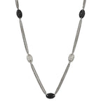 Titanium Sterling Silver Black Ti Polished and Etched Oval Station Necklace