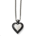 Titanium/Ster.Sil Black Ti Polished Etched Heart w/2 Chain Necklace