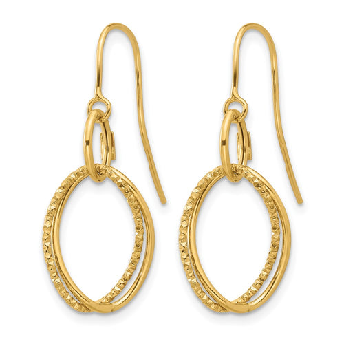 10K Polished and Textured Shepherd Hook Dangle Earrings