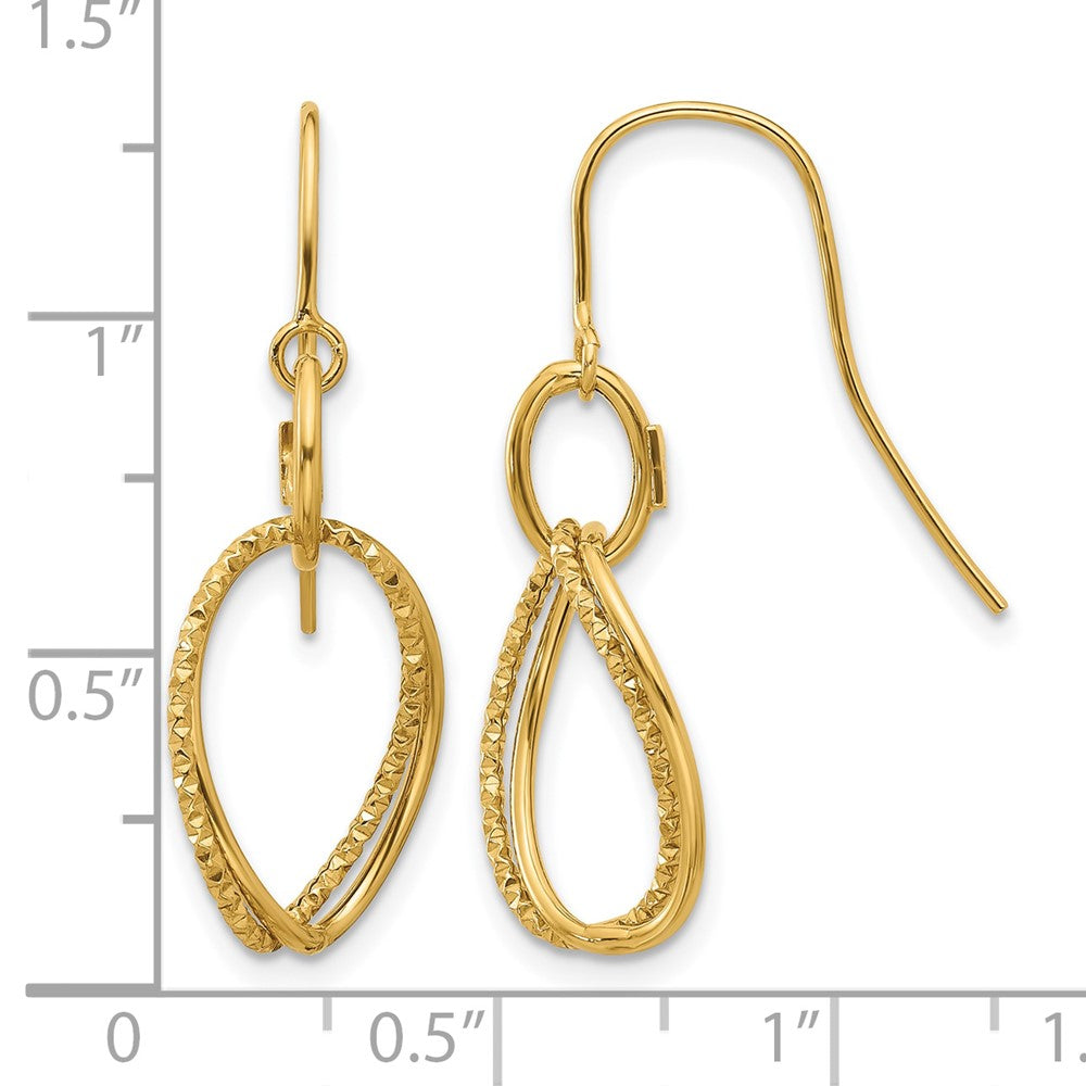 10K Polished and Textured Shepherd Hook Dangle Earrings
