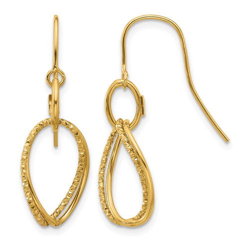 10K Polished and Textured Shepherd Hook Dangle Earrings