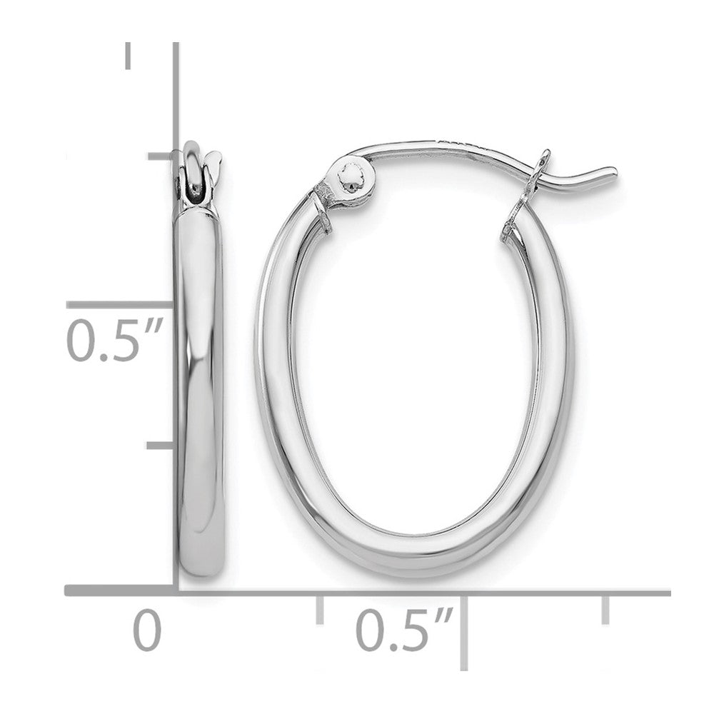 14k White Gold 2x19mm Polished Oval Tube Hoop Earrings