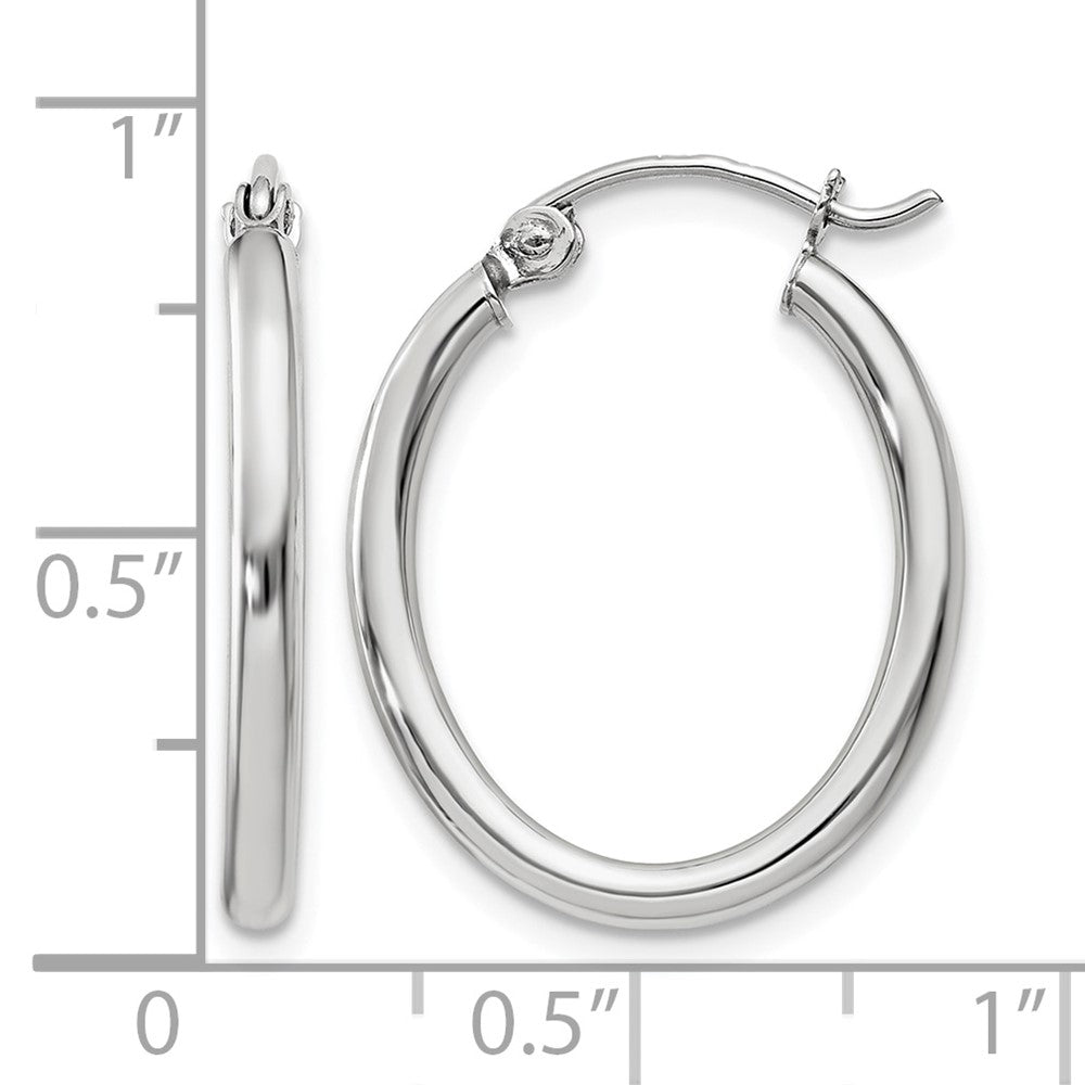 14k White Gold 2x24mm Polished Oval Tube Hoop Earrings
