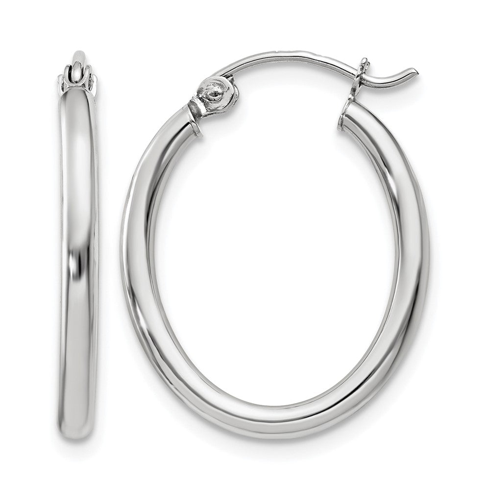 14k White Gold 2x24mm Polished Oval Tube Hoop Earrings