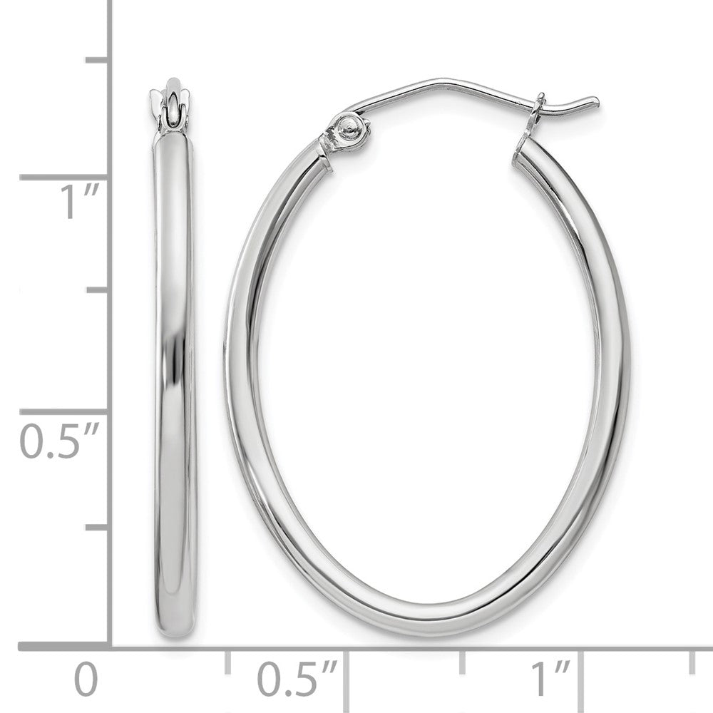 14k White Gold 2x30mm Polished Oval Tube Hoop Earrings