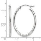 14k White Gold 2x30mm Polished Oval Tube Hoop Earrings