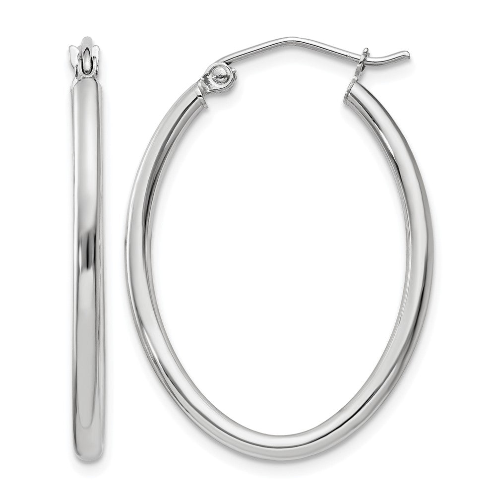 14k White Gold 2x30mm Polished Oval Tube Hoop Earrings