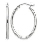 14k White Gold 2x30mm Polished Oval Tube Hoop Earrings