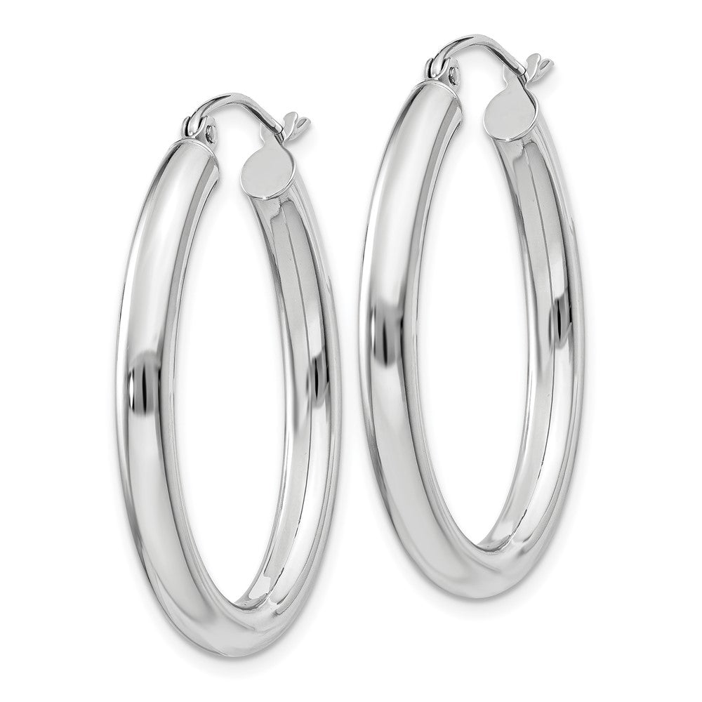 14k White Gold 3.5x32mm Polished Oval Tube Hoop Earrings