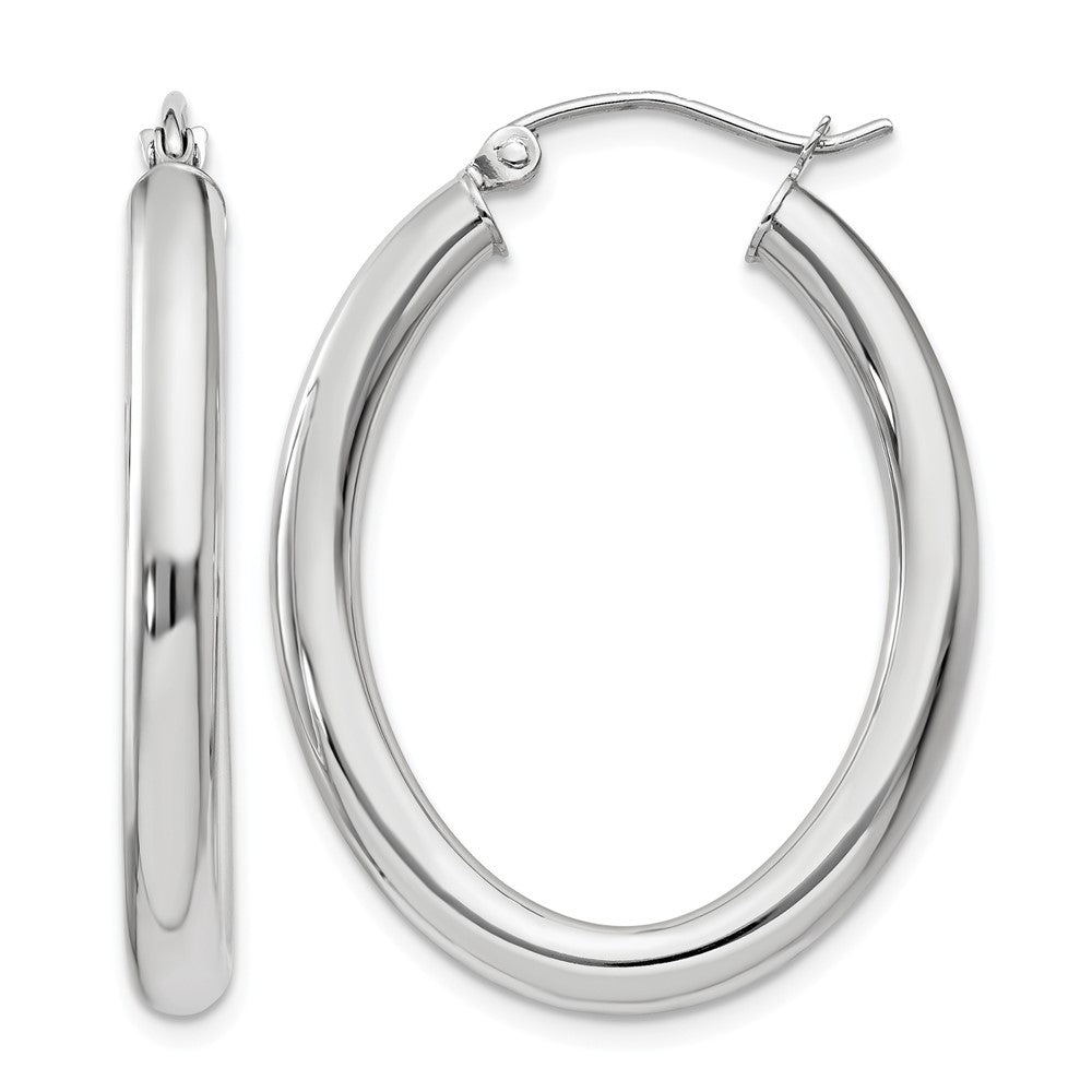 14k White Gold 3.5x32mm Polished Oval Tube Hoop Earrings