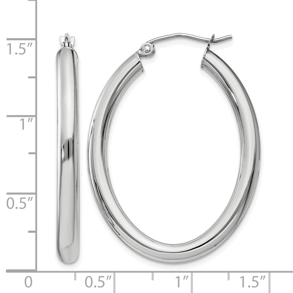14k White Gold 3.5x38mm Polished Oval Tube Hoop Earrings