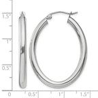 14k White Gold 3.5x38mm Polished Oval Tube Hoop Earrings