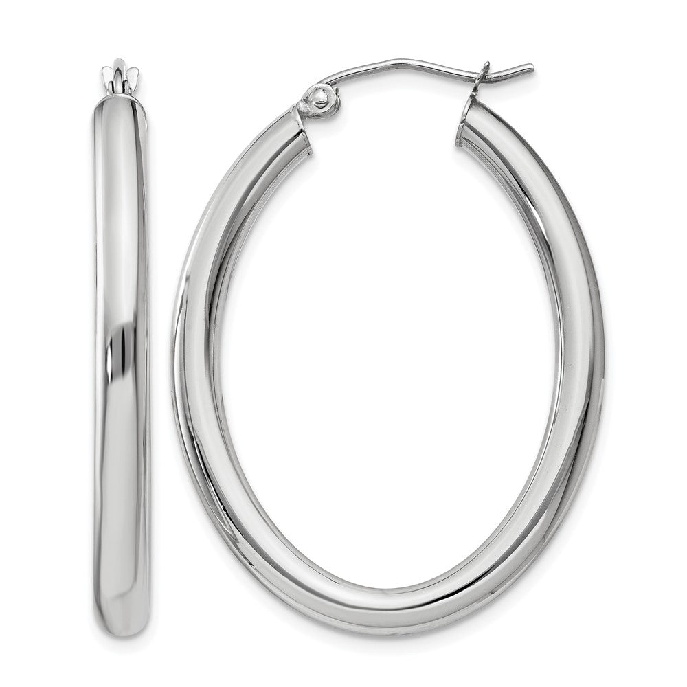 14k White Gold 3.5x38mm Polished Oval Tube Hoop Earrings