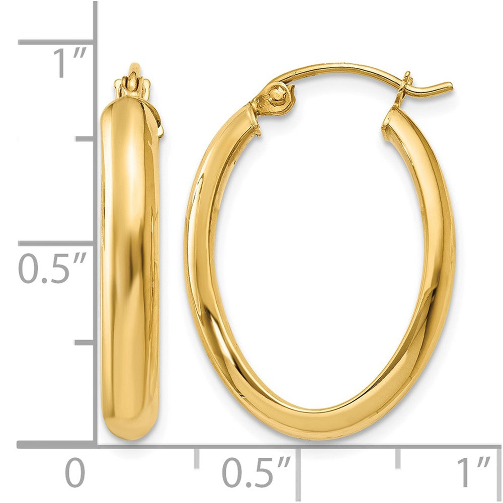 14k 3.5x16mm Polished Oval Tube Hoop Earrings