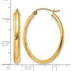 14k 3.5x30mm Polished Oval Tube Hoop Earrings