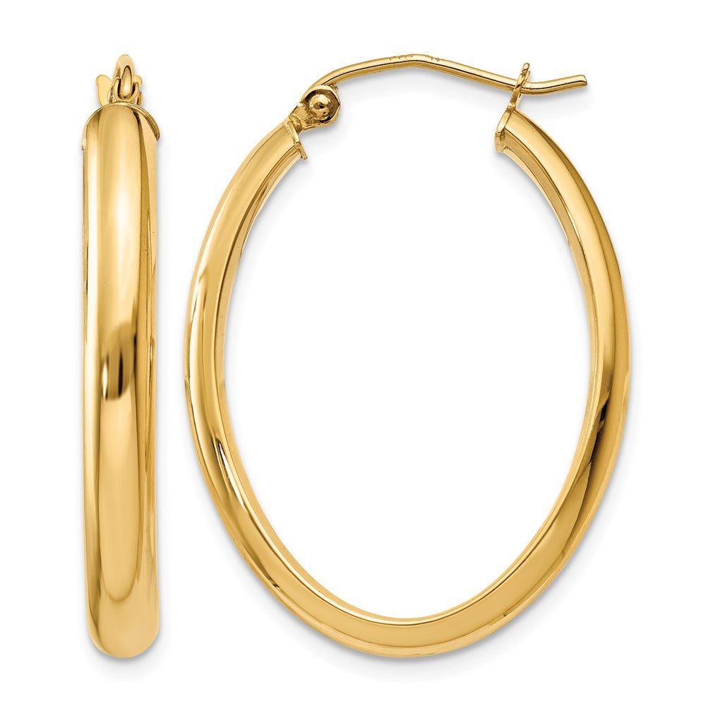 14k 3.5x30mm Polished Oval Tube Hoop Earrings