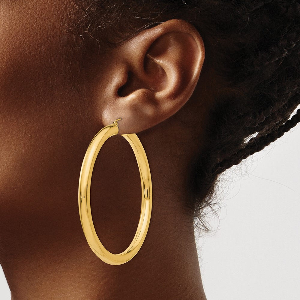 14k 5x60mm Polished Lightweight Tube Hoop Earrings