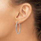 14k White Gold 2x35mm Satin Diamond-cut Round Tube Hoop Earrings