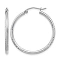 14k White Gold 2x30mm Satin Diamond-cut Round Tube Hoop Earrings