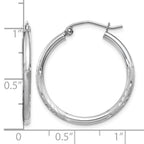 14k White Gold 2x25mm Satin Diamond-cut Round Tube Hoop Earrings