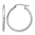 14k White Gold 2x25mm Satin Diamond-cut Round Tube Hoop Earrings