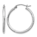 14k White Gold 2x25mm Satin Diamond-cut Round Tube Hoop Earrings
