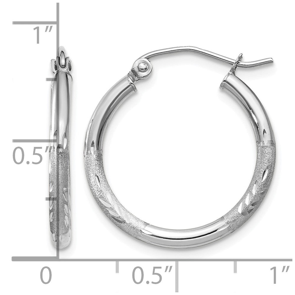 14k White Gold 2x20mm Satin Diamond-cut Round Tube Hoop Earrings