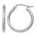 14k White Gold 2x20mm Satin Diamond-cut Round Tube Hoop Earrings
