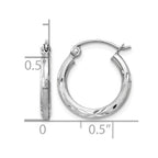 14k White Gold 2x15mm Satin Diamond-cut Round Tube Hoop Earrings