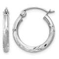 14k White Gold 2x15mm Satin Diamond-cut Round Tube Hoop Earrings