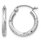 14k White Gold 2x15mm Satin Diamond-cut Round Tube Hoop Earrings