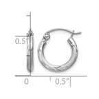 14k White Gold 2x13mm Satin Diamond-cut Round Tube Hoop Earrings