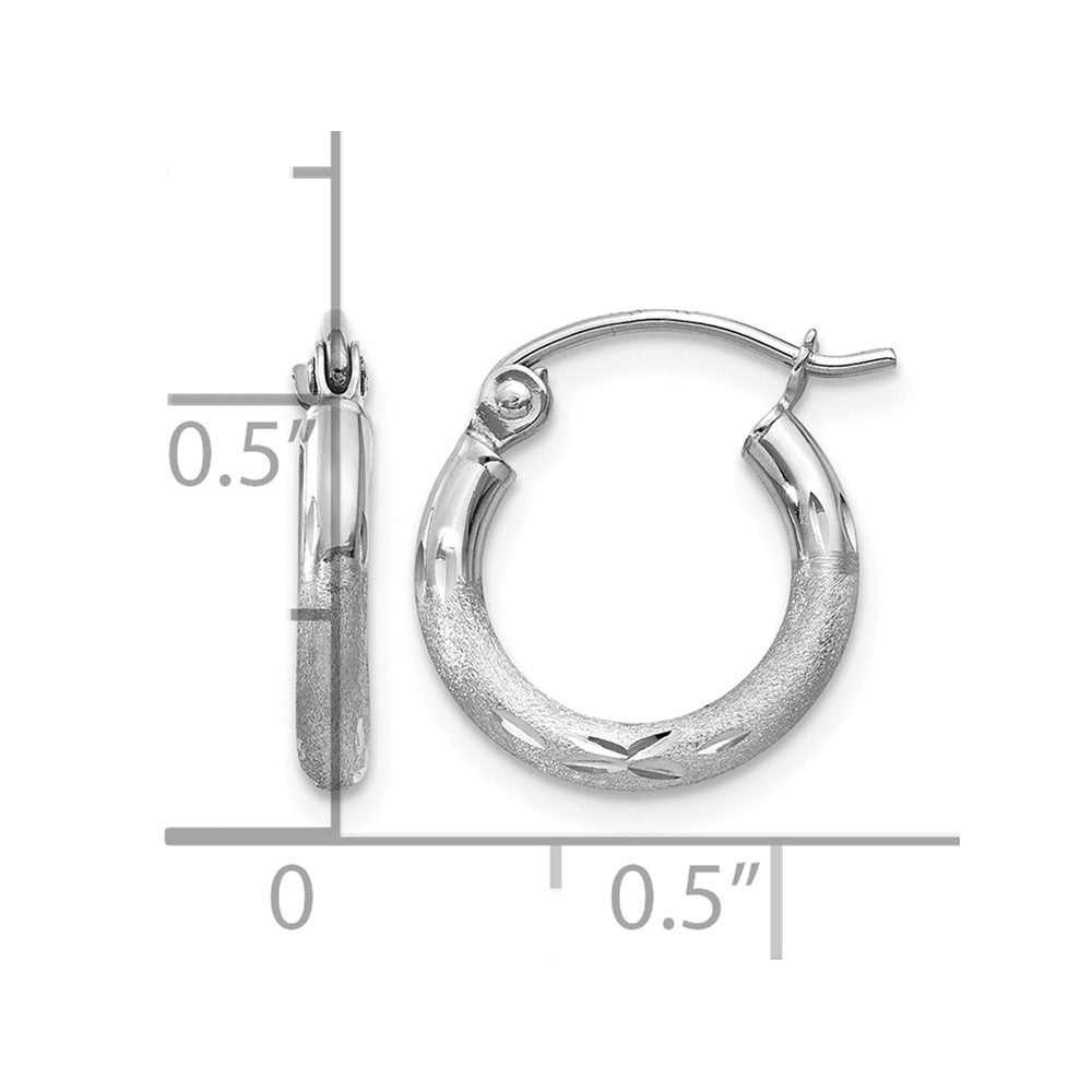 14k White Gold 2x13mm Satin Diamond-cut Round Tube Hoop Earrings